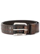 Diesel Vintage Leather Belt With Studs - Brown