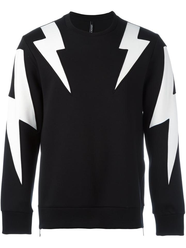 Neil Barrett Lightning Bolt Patch Sweatshirt, Men's, Size: Large, Black, Cotton/spandex/elastane/lyocell/viscose