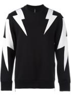 Neil Barrett Lightning Bolt Patch Sweatshirt, Men's, Size: Large, Black, Cotton/spandex/elastane/lyocell/viscose