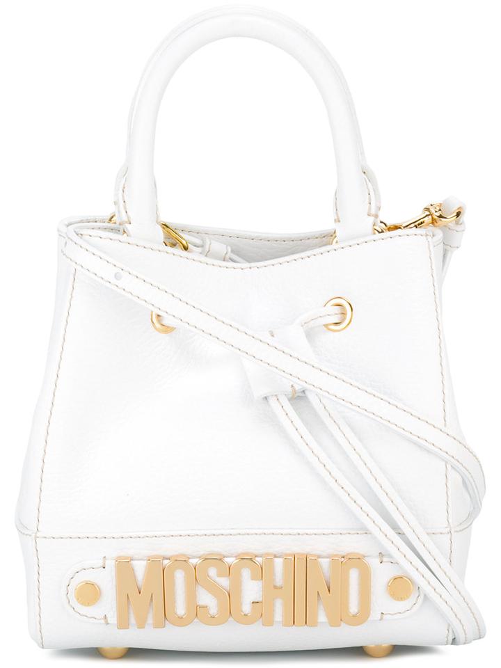 Moschino Mini Branded Bag, Women's, White, Leather/metal (other)