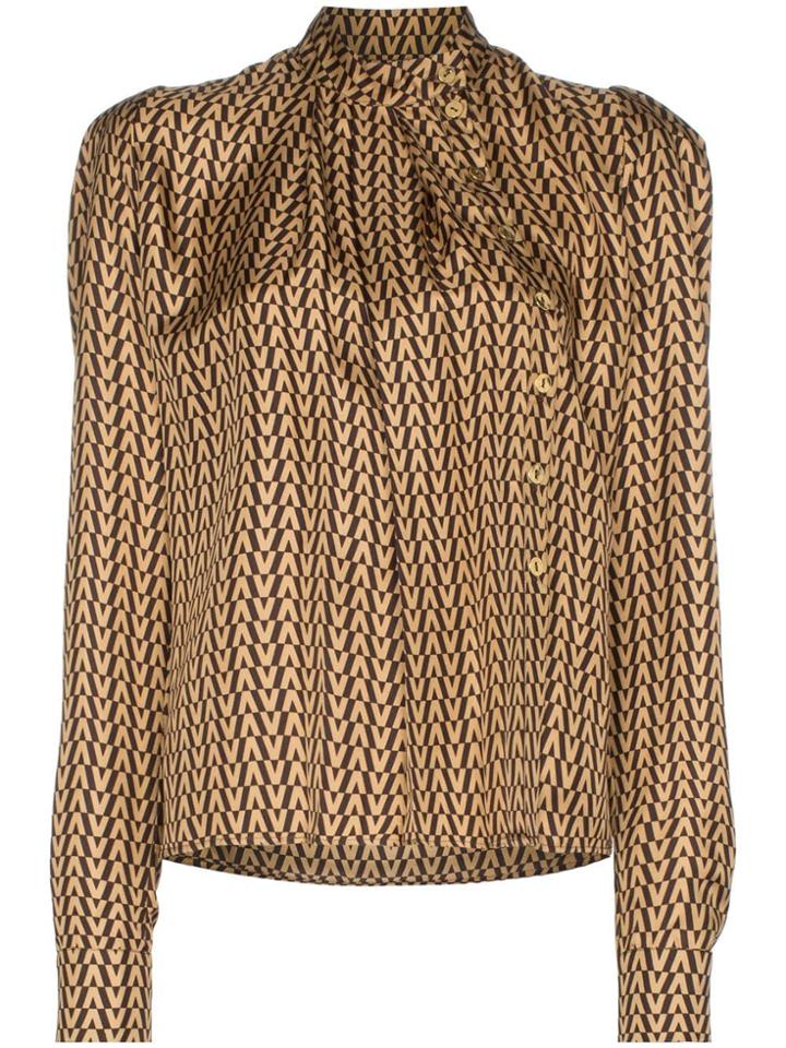 Ronald Van Der Kemp High Neck Long-sleeved Geometric Print Silk Blouse
