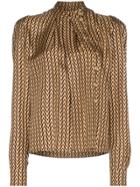 Ronald Van Der Kemp High Neck Long-sleeved Geometric Print Silk Blouse