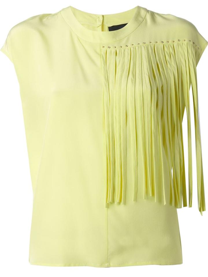 Marco Bologna Fringe Detail Boxy Top, Women's, Size: 42, Yellow/orange, Silk