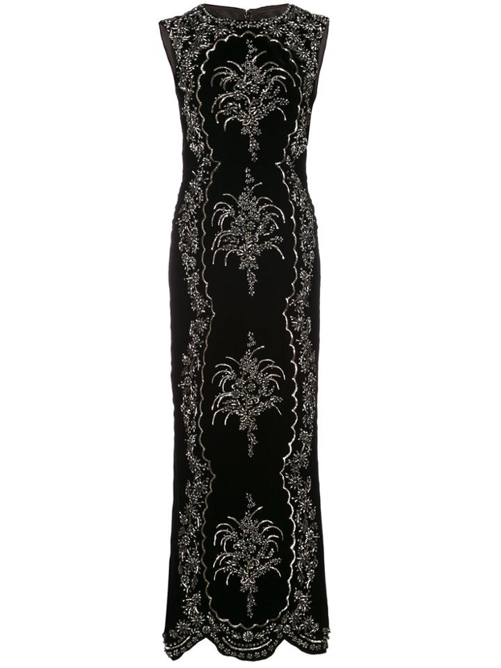 Oscar De La Renta Crystal Embellished Long Dress - Black