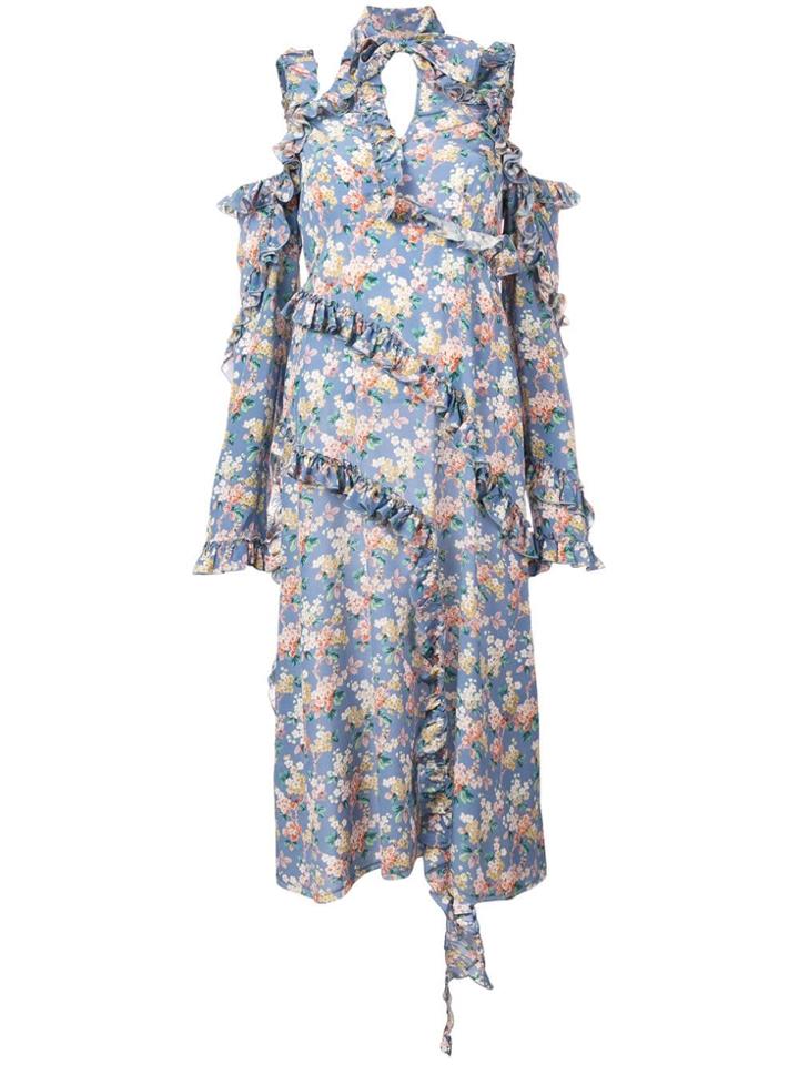 R13 Ruffle Trim Cut-out Dress - Blue
