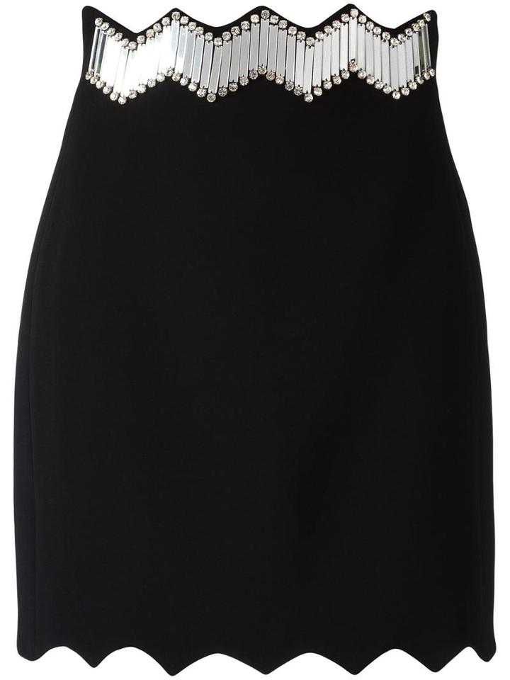 David Koma Zig-zag Trim Skirt, Women's, Size: 10, Black, Acrylic/spandex/elastane/viscose/glass