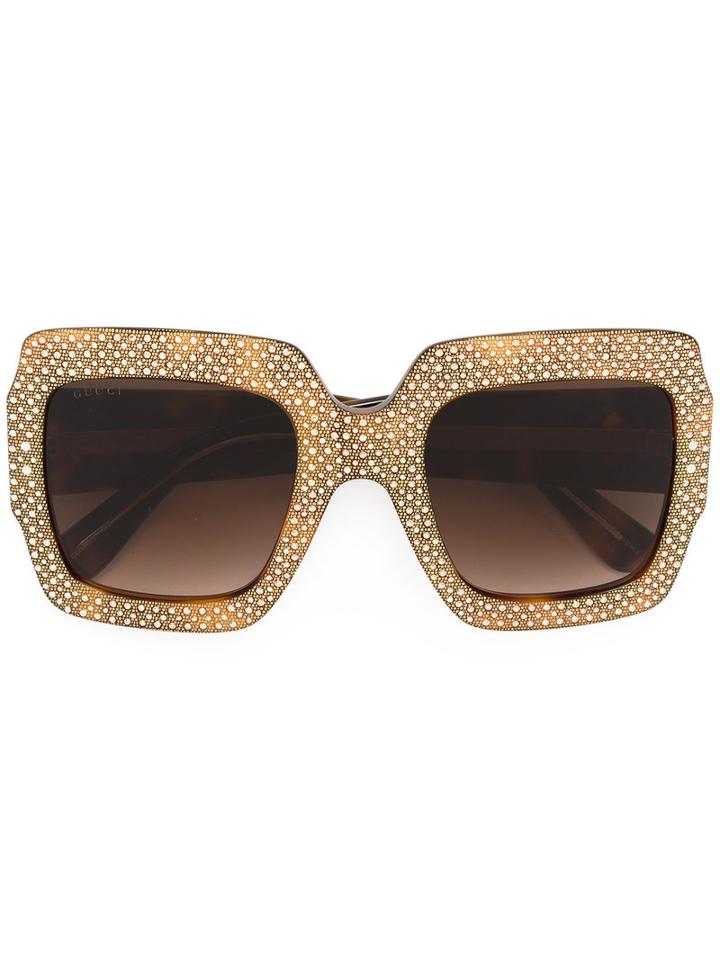 Gucci Eyewear Oversize Crystal Square Sunglasses, Women's, Size: 54, Brown, Acetate/swarovski Crystal