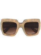 Gucci Eyewear Oversize Crystal Square Sunglasses, Women's, Size: 54, Brown, Acetate/swarovski Crystal