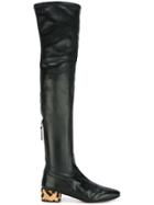 Francesco Russo Thigh-high Contrast Heel Boots - Black
