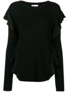 Red Valentino Ruffle-trim Fitted Sweater - Black