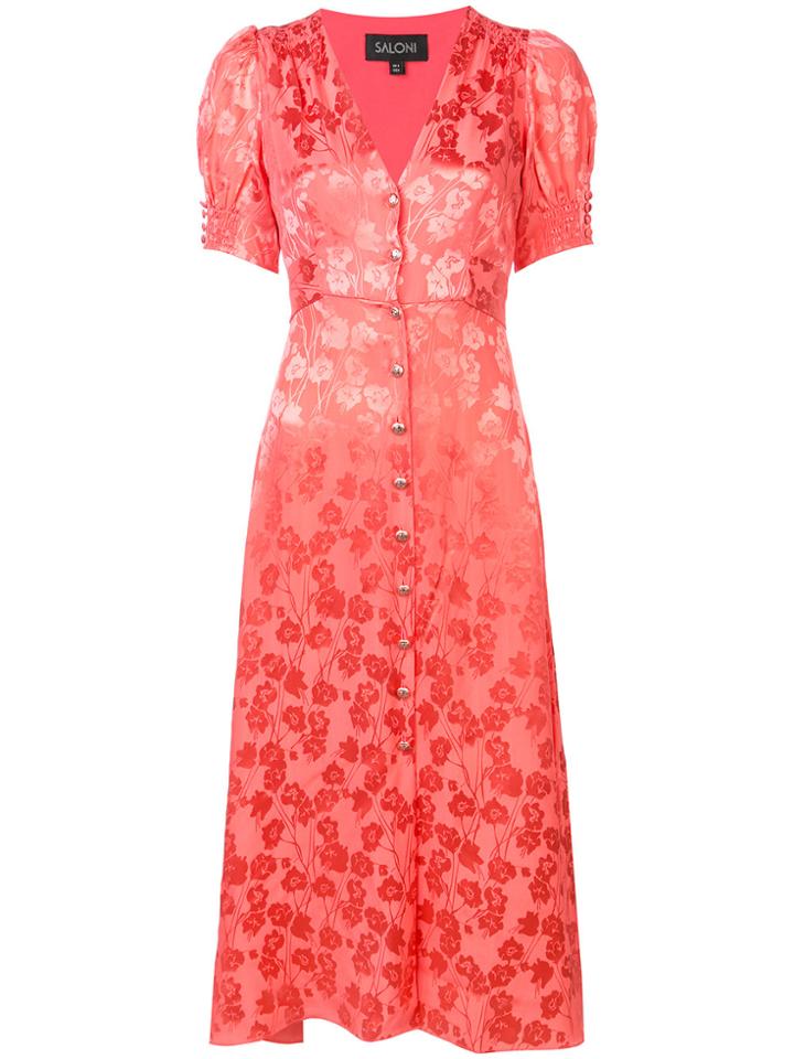 Saloni Floral Embroidered Midi Dress - Pink & Purple