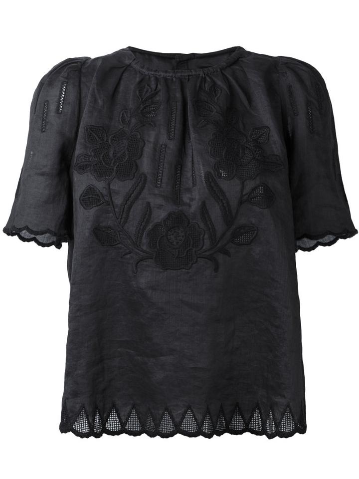 Isabel Marant Floral Embroidered Top, Women's, Size: 40, Black, Ramie