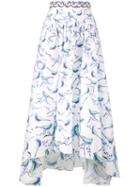 Peter Pilotto - Bird Print Asymmetric Skirt - Women - Cotton/spandex/elastane - 14, White, Cotton/spandex/elastane