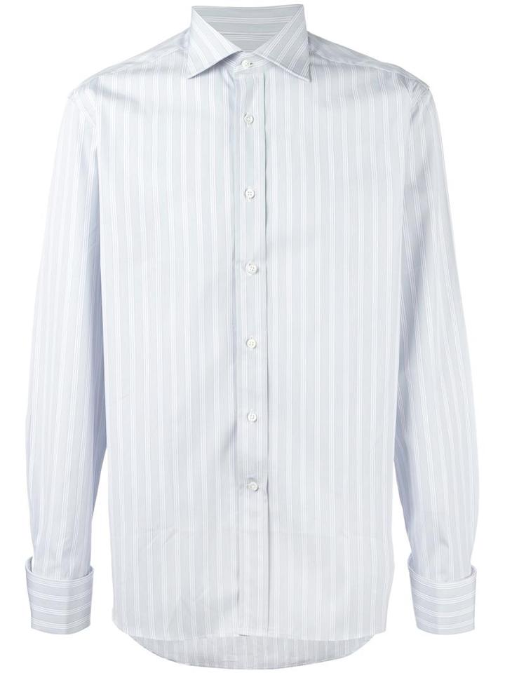 Canali Striped Shirt, Men's, Size: 41, Grey, Cotton