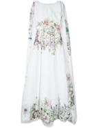 Isabel Sanchis - Floral Cape Gown - Women - Silk/polyamide/viscose - 38, White, Silk/polyamide/viscose