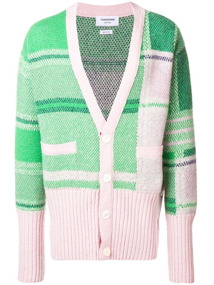 Thom Browne 4-bar Oversized Plaid Cardigan - Green