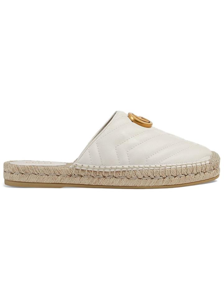 Gucci White Double G Leather Espadrille