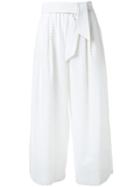 Megan Park Embroidered Wide Leg Trousers, Women's, Size: 12, White, Cotton