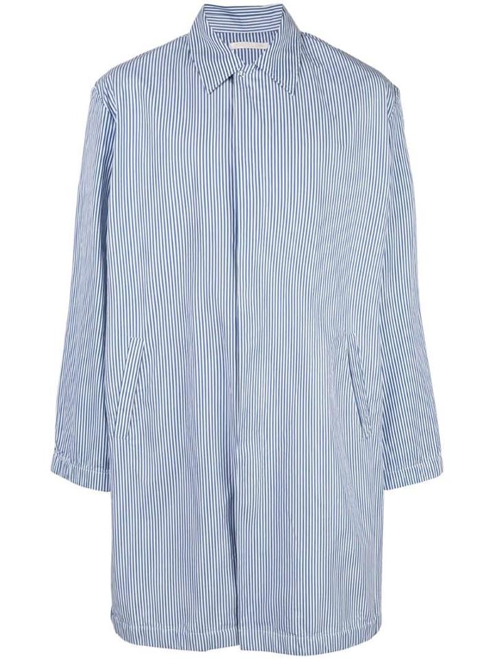 Our Legacy Striped Mac Shirt Coat - Blue