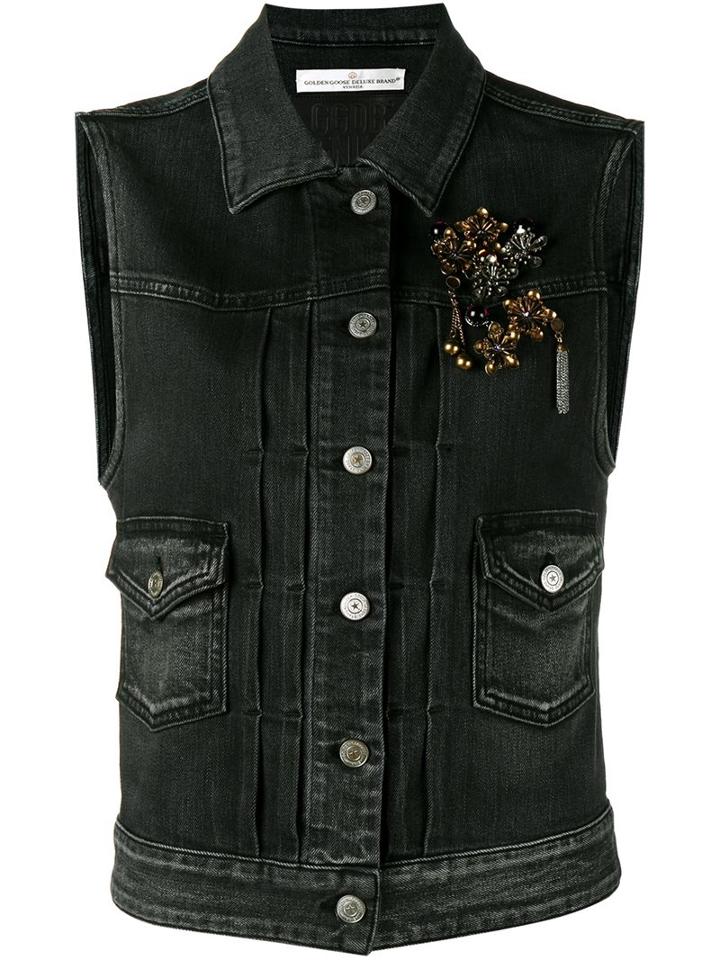 Golden Goose Deluxe Brand Jewelled Denim Gilet, Women's, Size: Xs, Black, Cotton/spandex/elastane