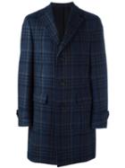 Salvatore Ferragamo Checked Coat, Men's, Size: 48, Blue, Cupro/virgin Wool