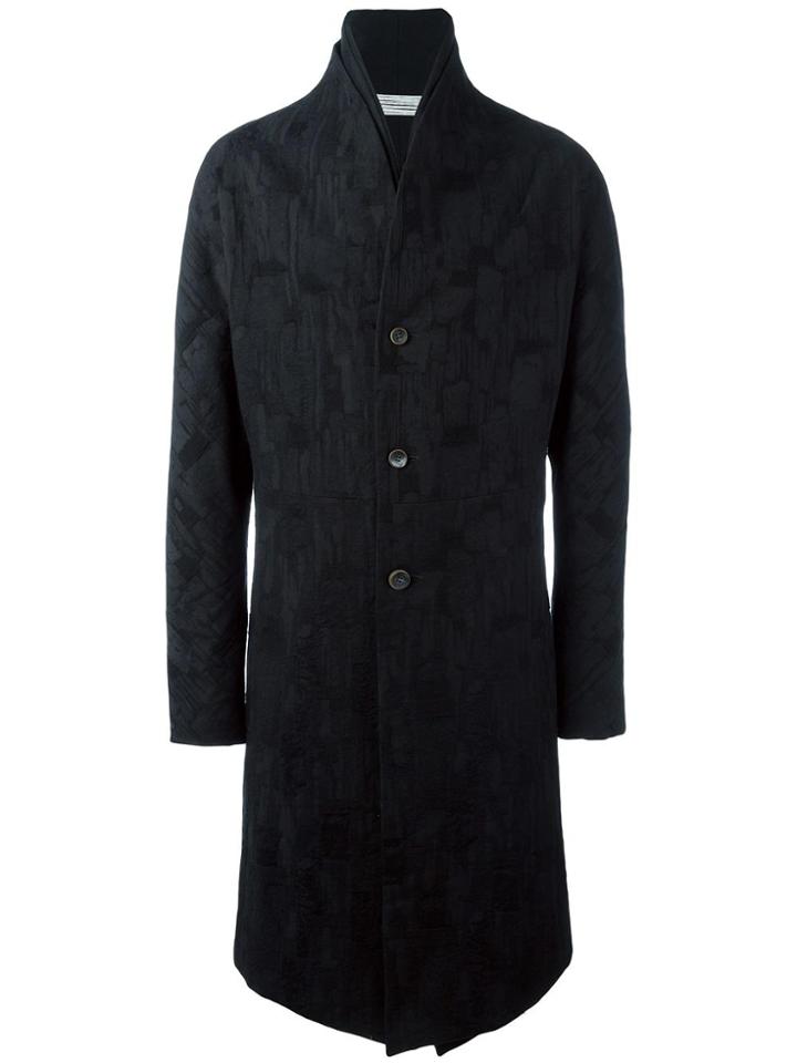 Individual Sentiments Jacquard Single Breasted Coat - Black