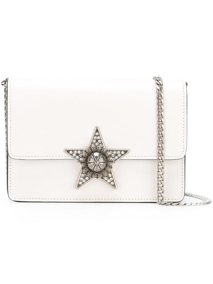 Miu Miu Star Embellished Cross Body Bag, Women's, White, Sheep Skin/shearling