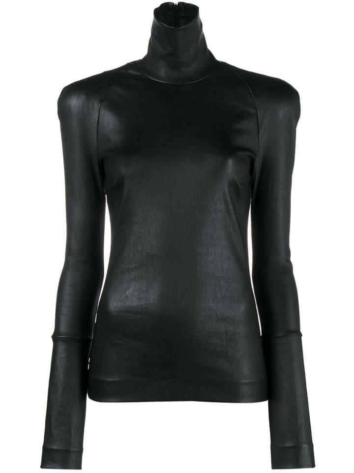 Haider Ackermann Black Leather Turtleneck Long Sleeve Top