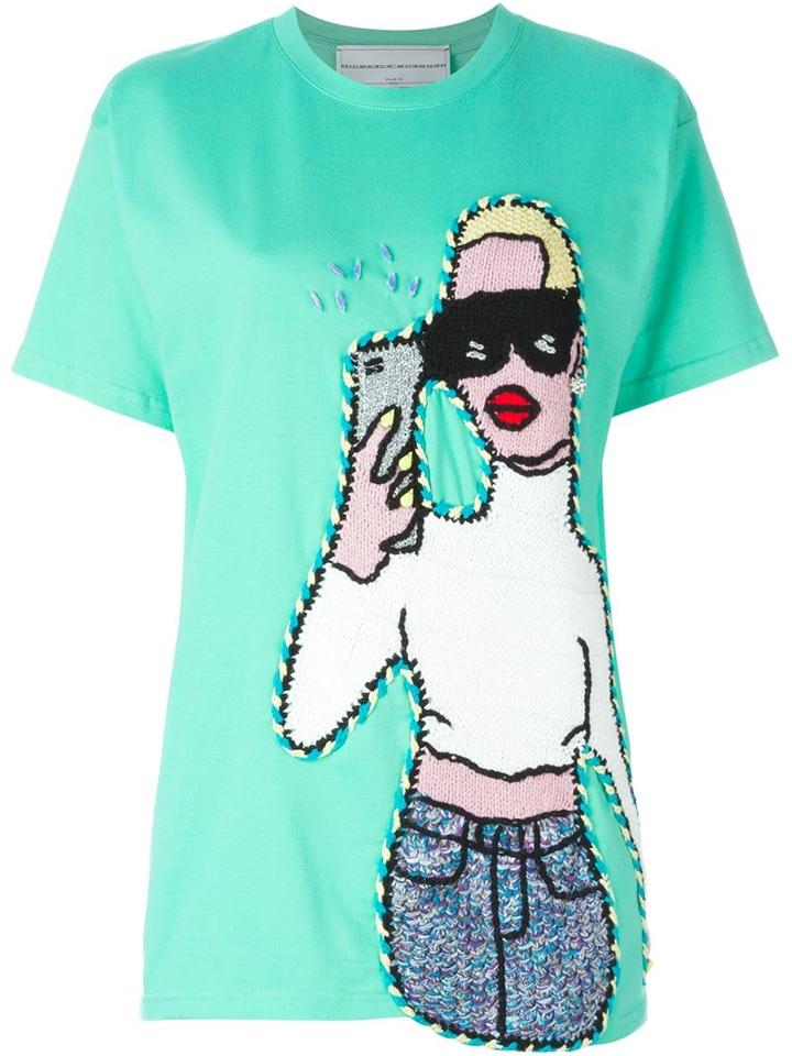 Michaela Buerger - Selfie Crochet Patch T-shirt - Women - Cotton/cashmere - S, Green, Cotton/cashmere