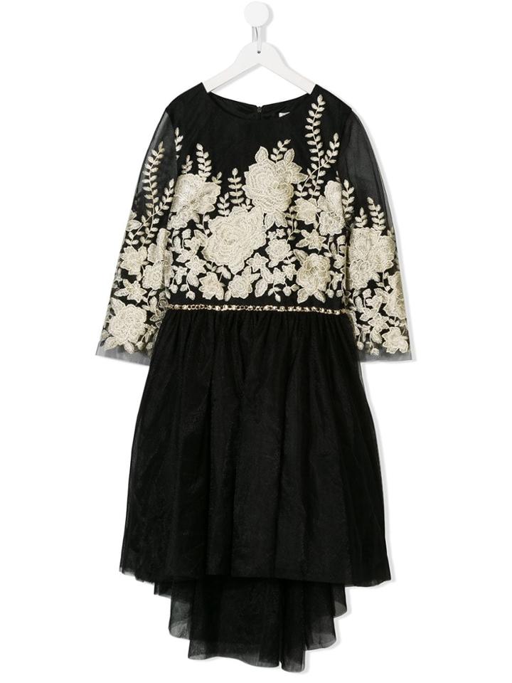 David Charles Kids Floral Embroidered Dress - Black