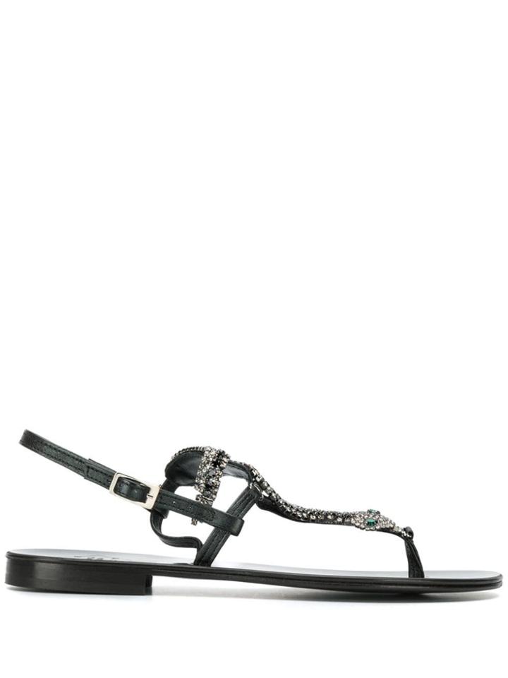 Emanuela Caruso Embellished Snake Strap Sandals - Black