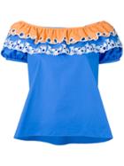 Peter Pilotto - Embroidered Off-the-shoulder Top - Women - Cotton - 12, Blue, Cotton