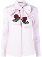 Gucci Embroidered Oversized Bow Shirt, Women's, Size: 46, Pink/purple, Cotton/polyester