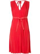 Han Ahn Soon Pleated V-neck Dress - Red