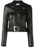 Saint Laurent Cropped Biker Jacket, Women's, Size: 34, Brown, Cotton/lamb Skin/cupro