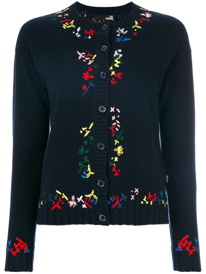 Love Moschino Contrast Trim Round Neck Cardigan - Blue
