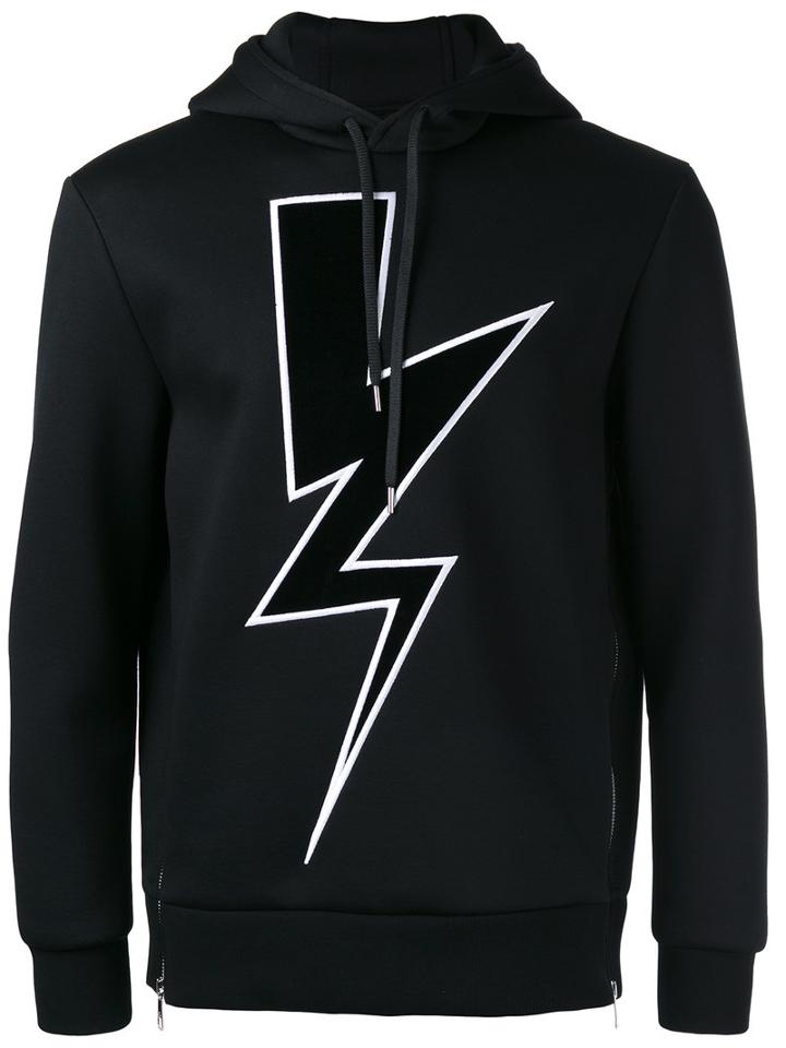 Neil Barrett Lightning Bolt Hoodie, Men's, Size: Small, Black, Viscose/spandex/elastane/polyurethane/cotton
