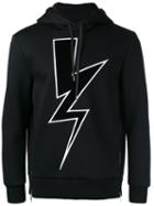 Neil Barrett Lightning Bolt Hoodie, Men's, Size: Small, Black, Viscose/spandex/elastane/polyurethane/cotton