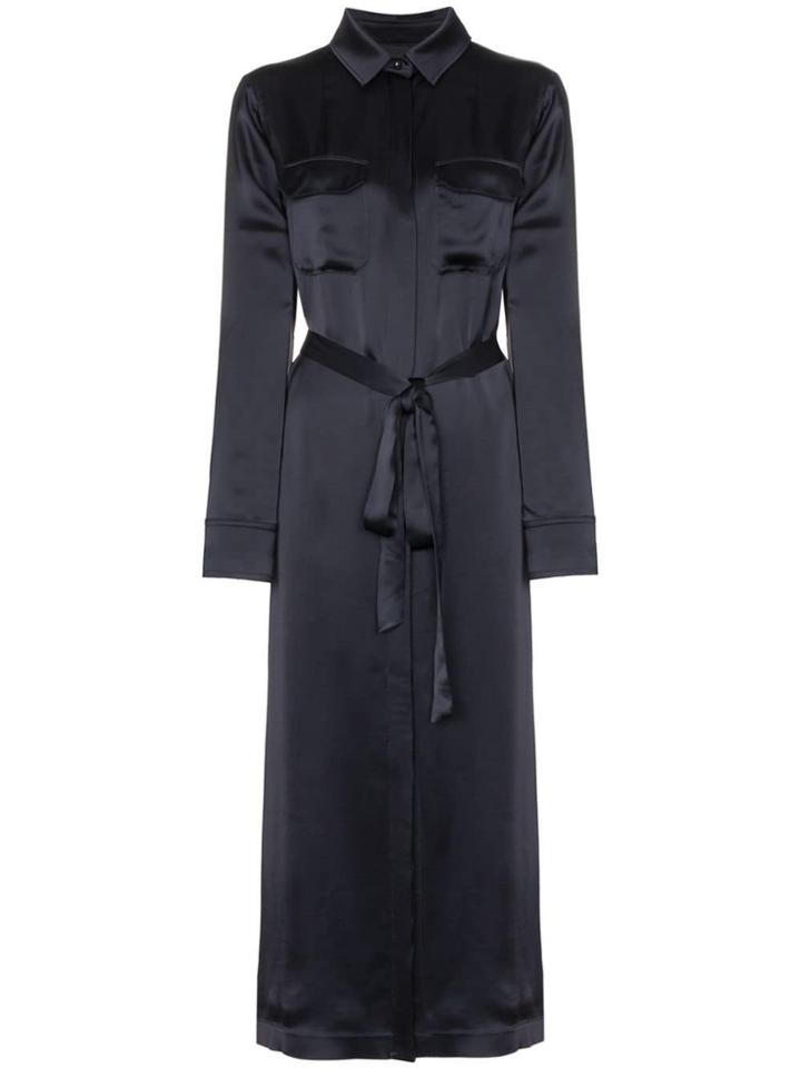 A Plan Application Waist Tie Long Line Shirt Dress - Blue