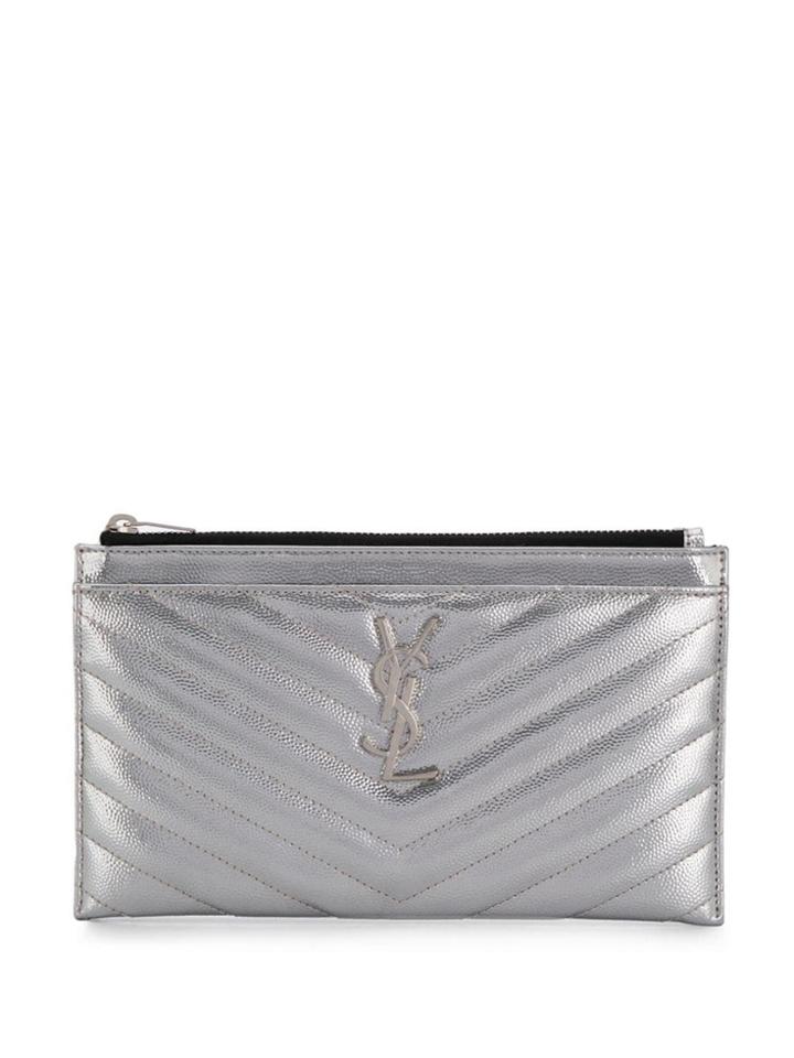 Saint Laurent Monogram Two-part Wallet - Silver