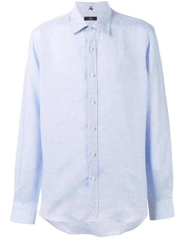 Fay - Classic Shirt - Men - Linen/flax - 40, Blue, Linen/flax