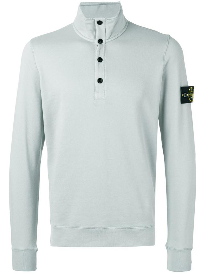 Stone Island - Button Collar Sweatshirt - Men - Cotton - L, Grey, Cotton
