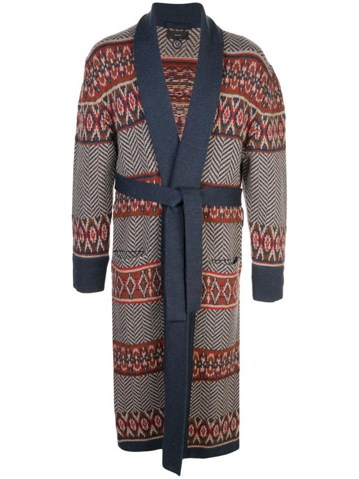 Alanui Fair Isle Belted Cardi-coat - Blue