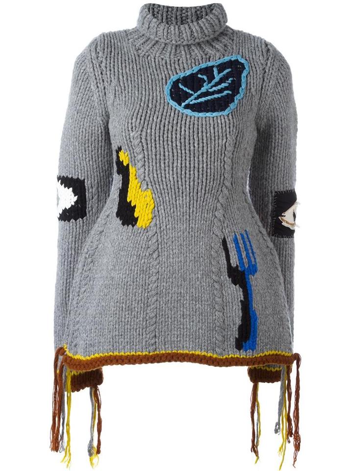 Joseph Hand-knitted Embroidered Jumper, Women's, Size: Xs, Grey, Wool