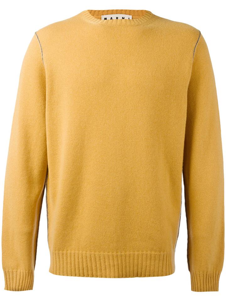 Marni - Contrast Top Stitch Sweater - Men - Cashmere - 46, Yellow/orange, Cashmere