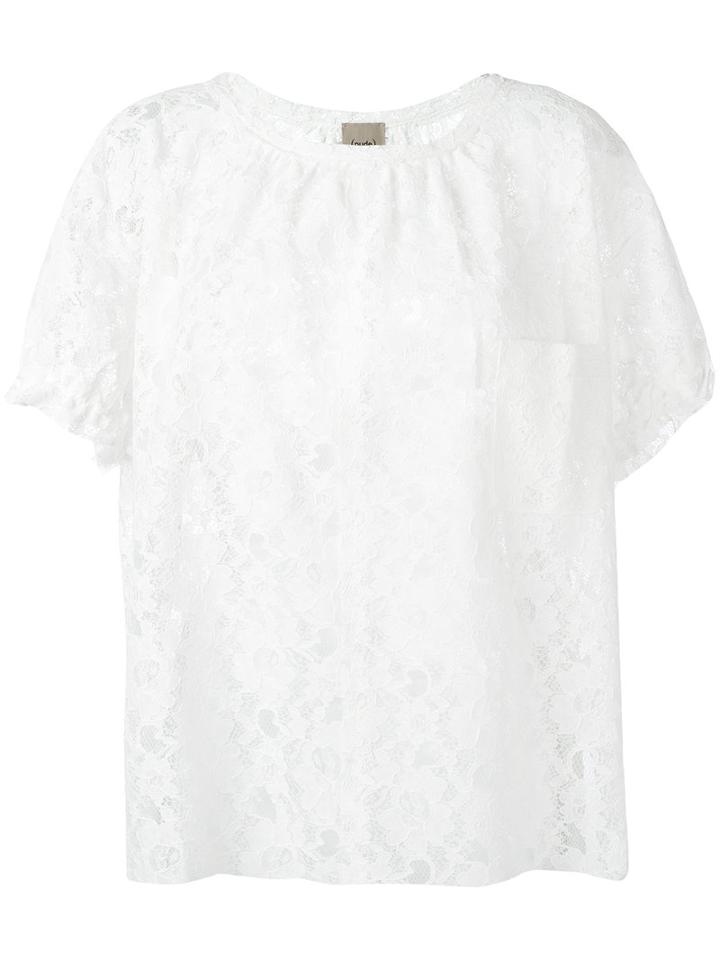 Nude Lace Detail Blouse, Women's, Size: 46, White, Cotton/polyester