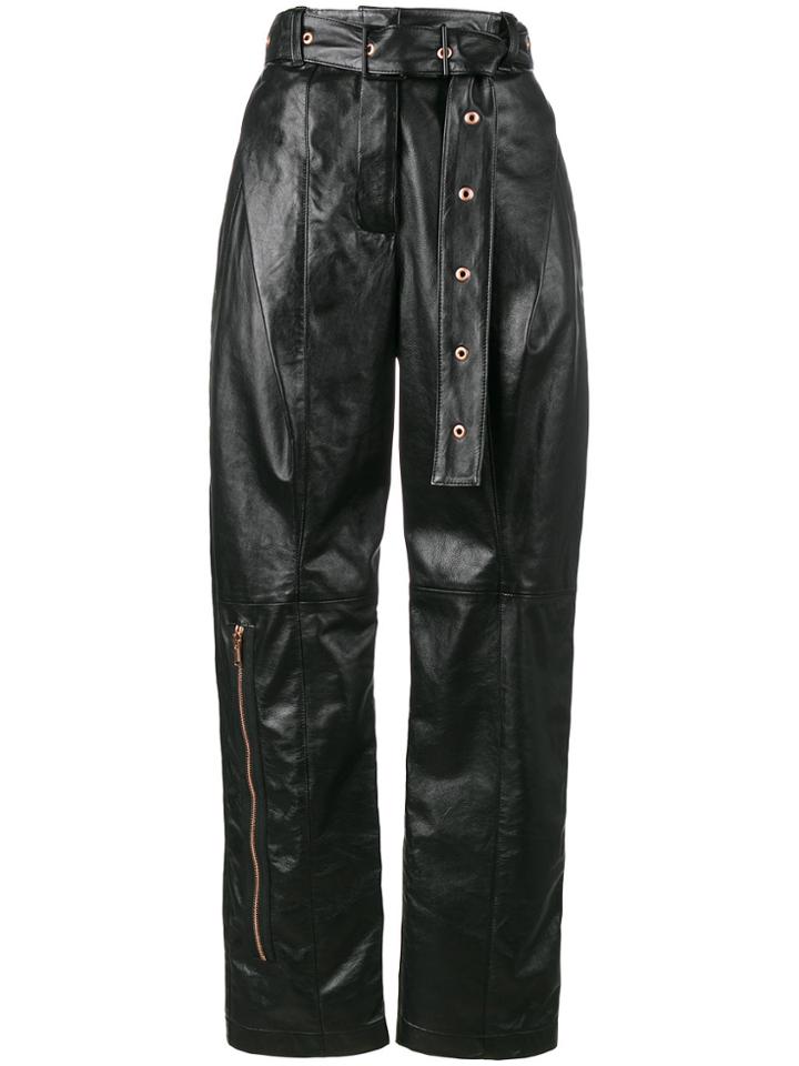 Proenza Schouler Leather Belted Straight Pant - Black