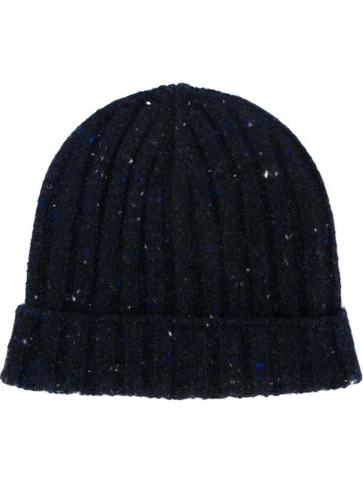 Brunello Cucinelli Ribbed Beanie, Men's, Size: Large, Blue, Cashmere/virgin Wool/polyimide