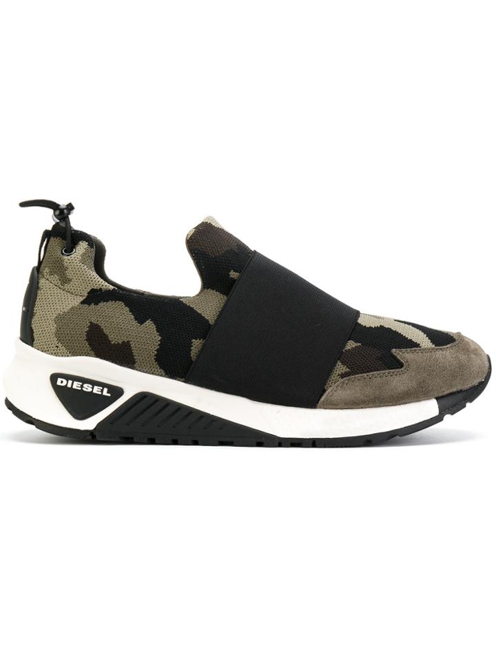 Diesel Camouflage Print Sneakers - Green