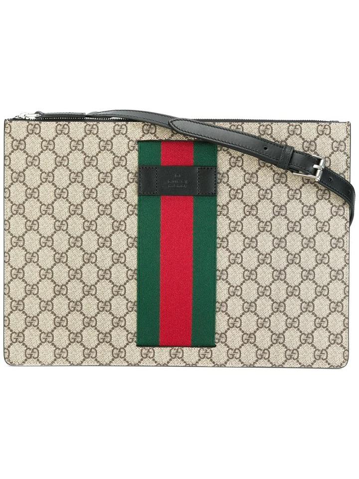 Gucci Logo Print Clutch, Men's, Nude/neutrals, Calf Leather